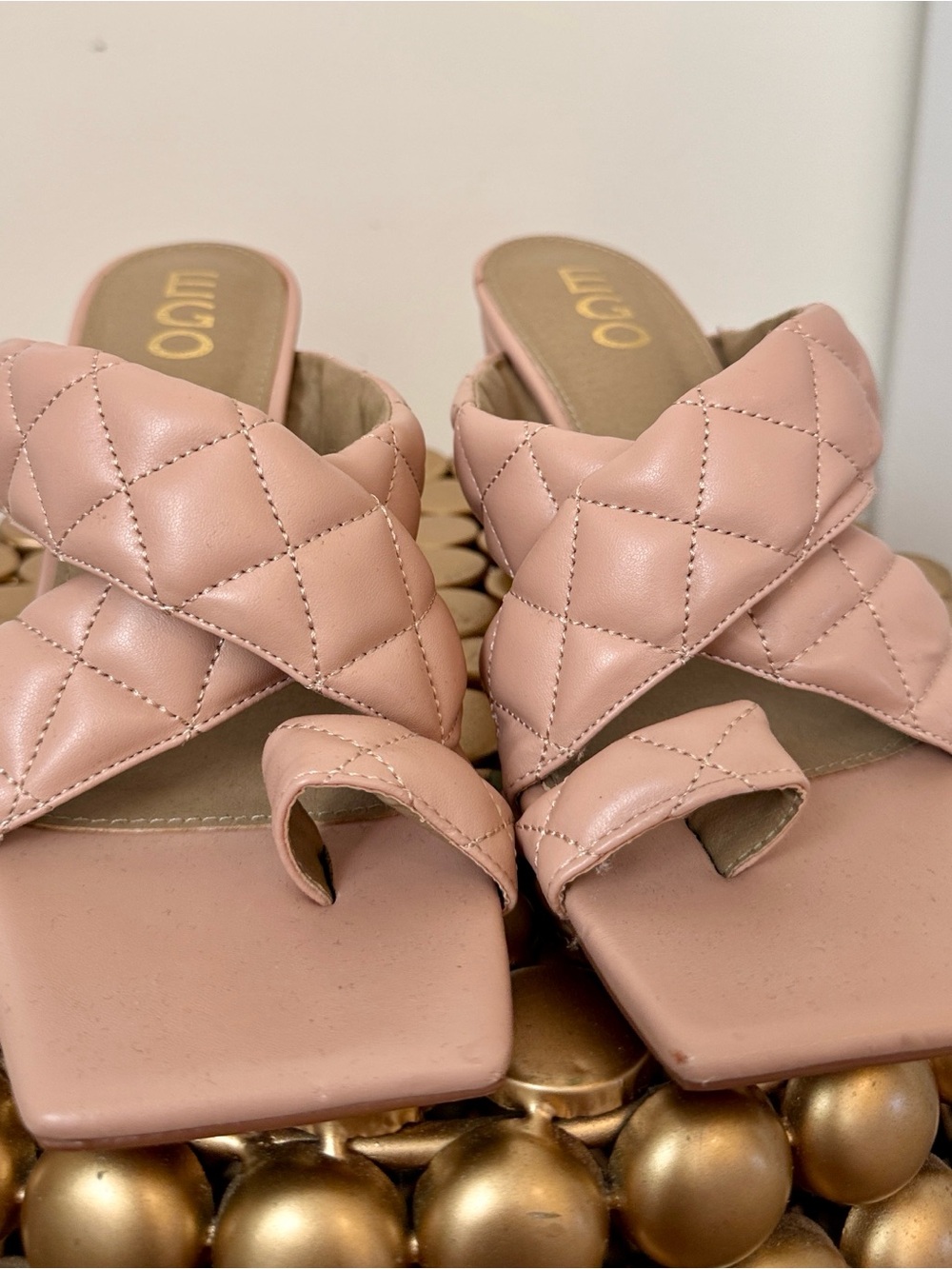 EGO Quilted Nude Pink Crossover Toe-Loop Sandals